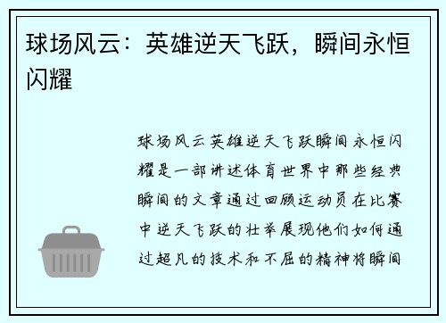 球场风云：英雄逆天飞跃，瞬间永恒闪耀